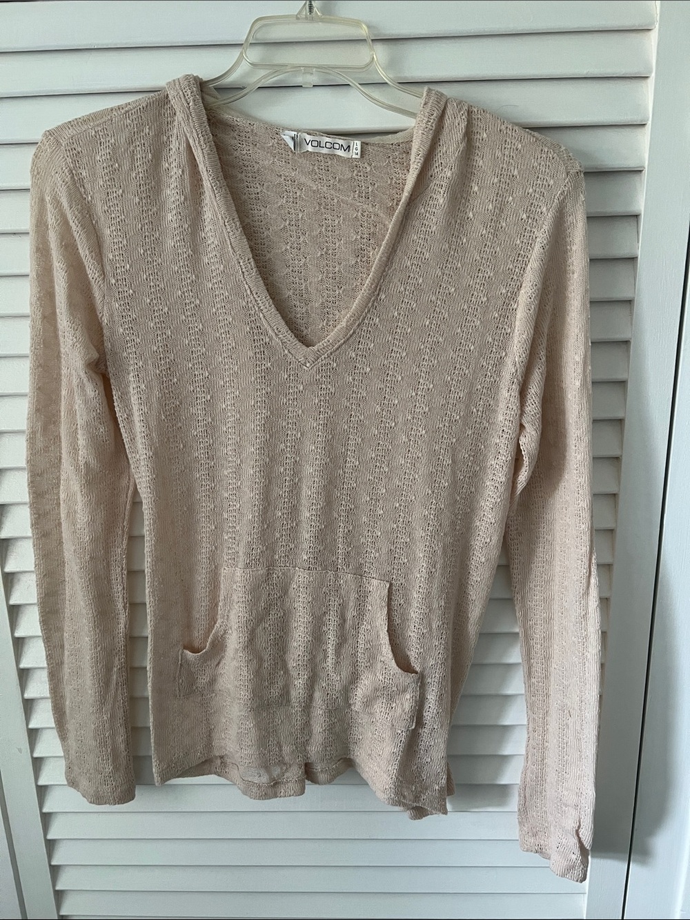 Volcom Women's Light Beige V-Neck Hoodie Knit Top Size L